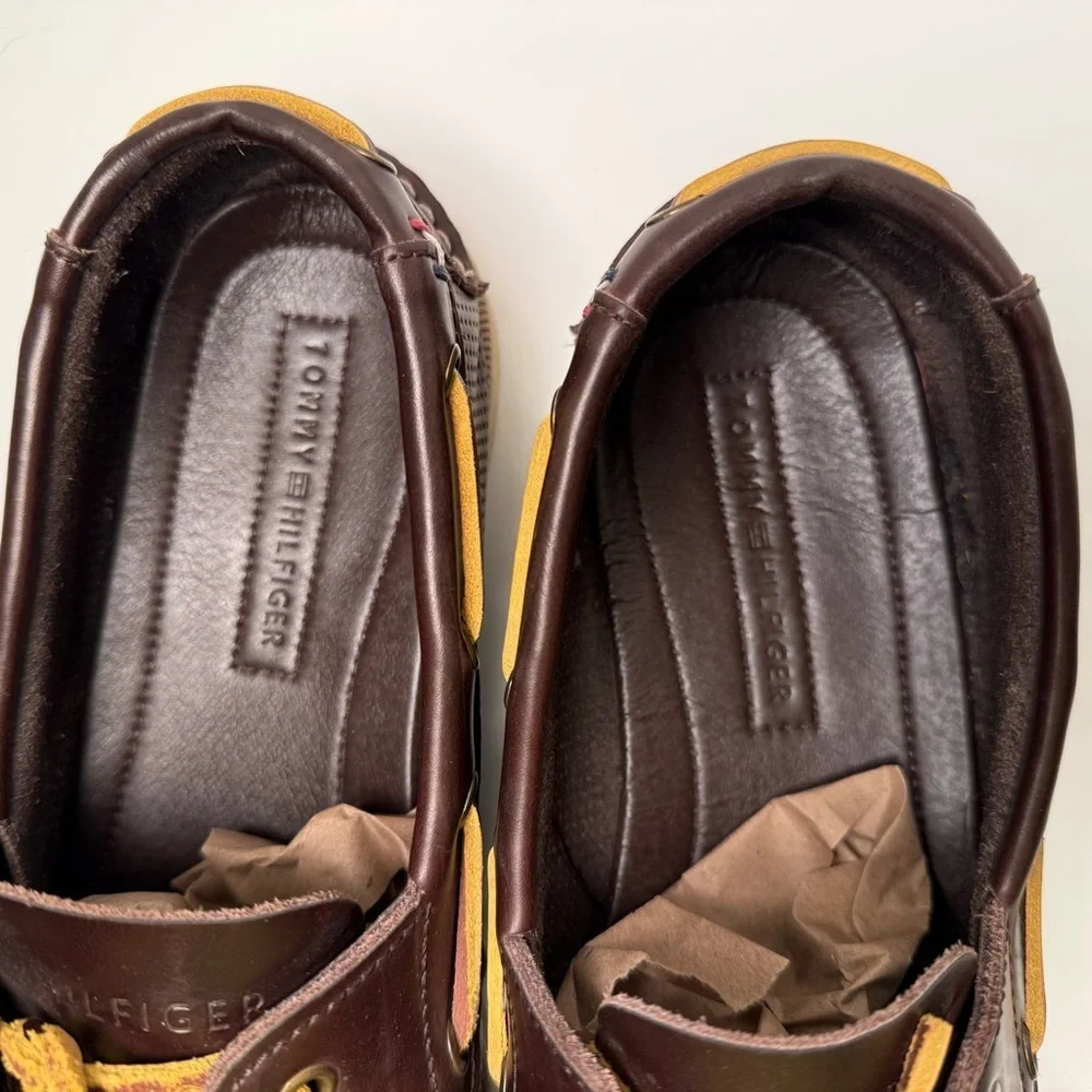 Tommy Hilfiger Bowman Apache Classic Boat Shoes Dark Brown Leather Mens Size 10